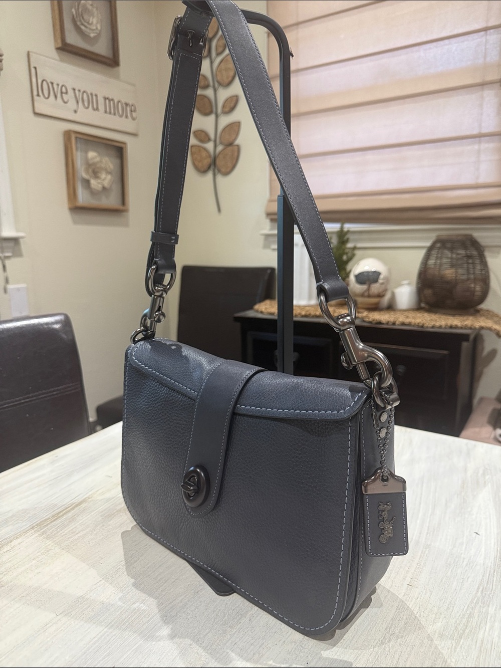 Coach Page 27 Blue Pebbled Leather Shoulder Bag